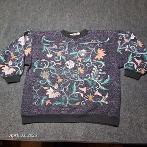 VTG Bacio Spectravest Sweatshirt Women Sz Medium Purple Floral Print 80s 90s
